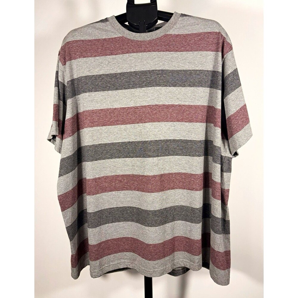 Faded Glory Mens 3XL Big & Tall Gray/Red Striped Cotton Knit Crew Neck Tee
